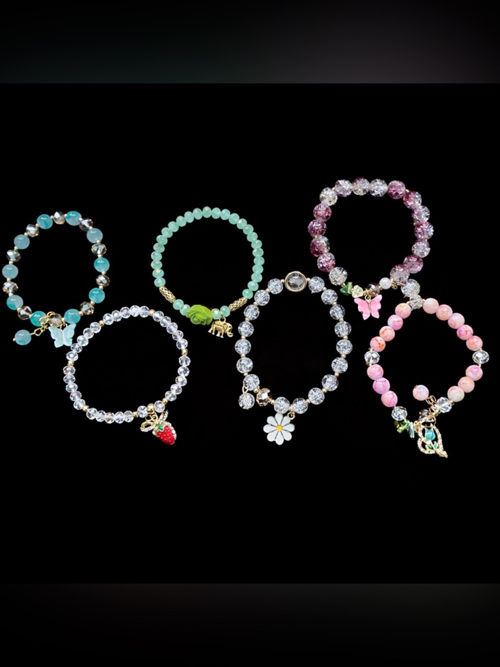 12pc Charm Bracelet Lot Beaded Stretch Stack Butterfly Elephant New - Picture 2 of 4
